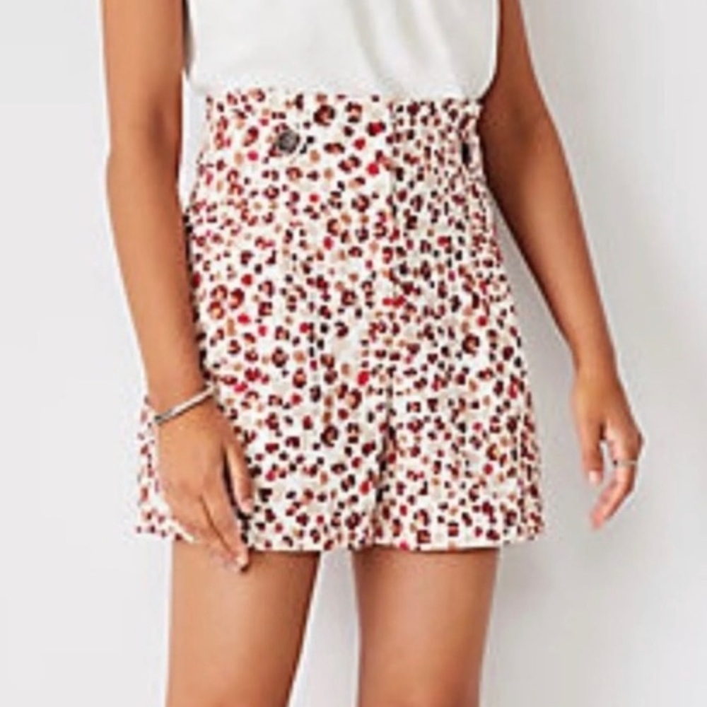 Ann Taylor High Rise Leopard Print Shorts Brown Red Tan 8